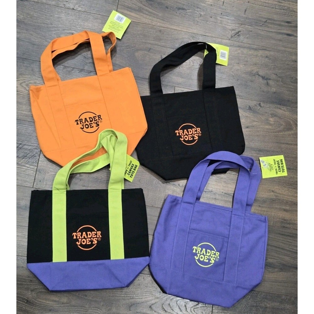 NEW Lot 4 Trader Joe's mini canvas tote bag Halloween *limited edition* set NWT